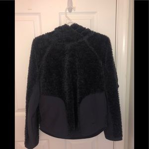 Fluffy purple hoodie.